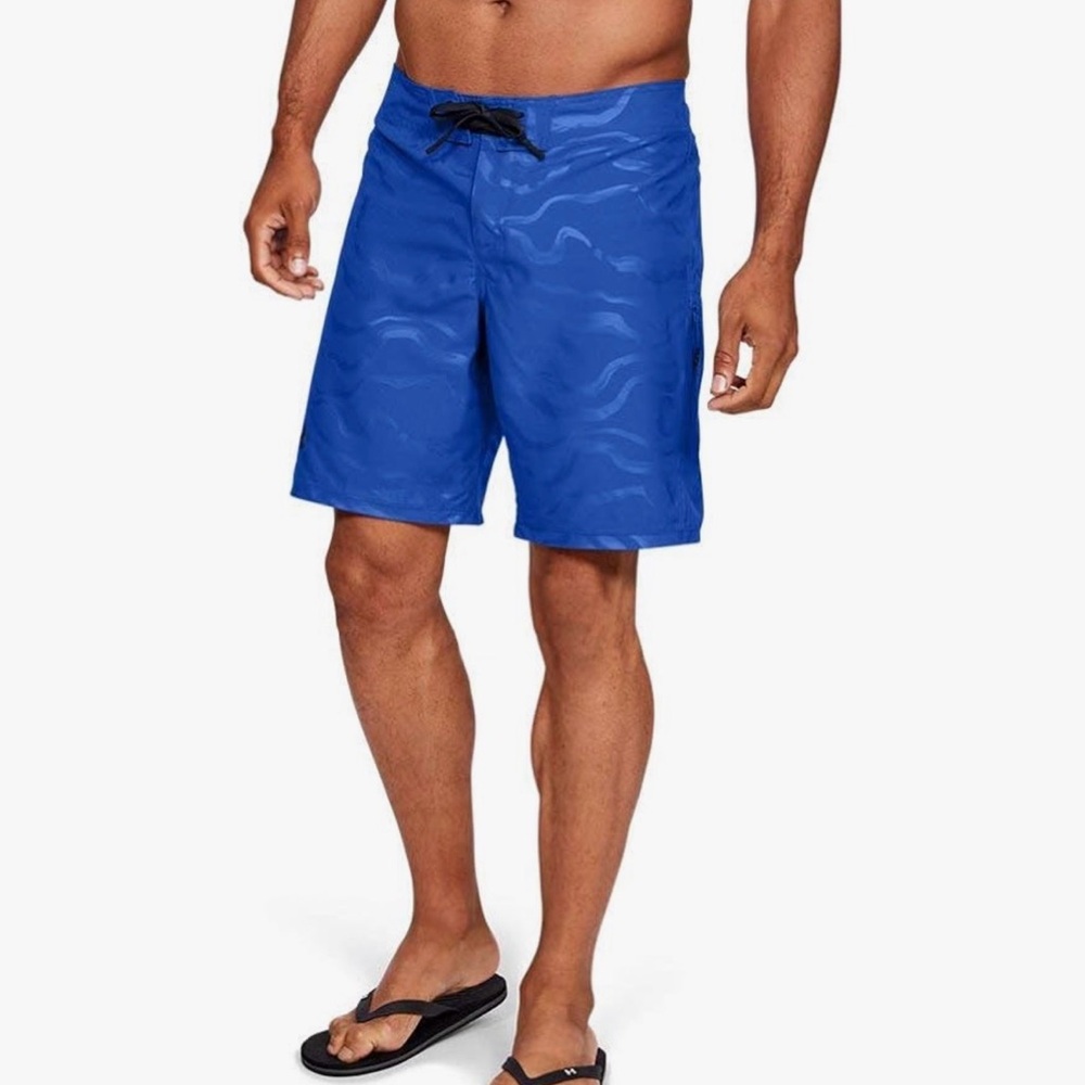 Under Armour Heat Gear Men's Blue Wave Print Loose Swim/Board Shorts Size 32
